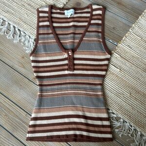 Striped Evereve Ribbed Knit Tank Size M